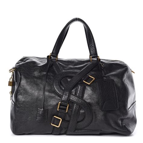 SAINT LAURENT Calfskin Vavin Logo Strap Duffle Bag Black 